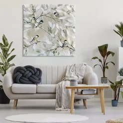 Chickadee Birds on Branch Canvas Art Print, 36x36