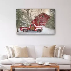 Christmas Barn & Truck Canvas Art Print, 48x32 in.