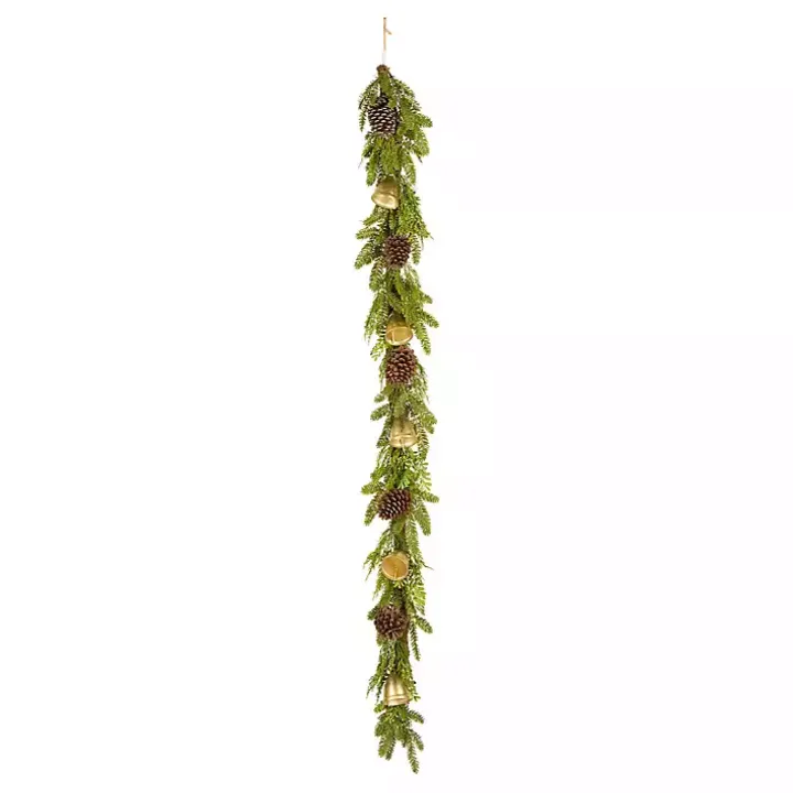 Christmas Bells Pine Garland with Pinecones, 6 ft.
