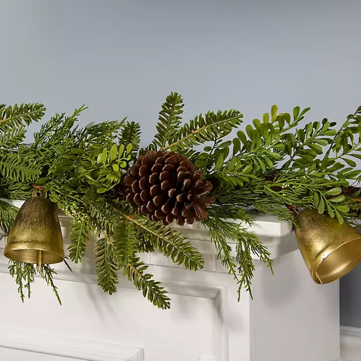 Christmas Bells Pine Garland with Pinecones, 6 ft.