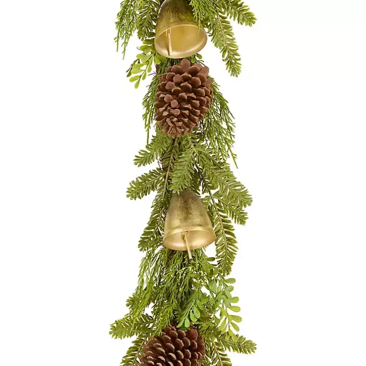Christmas Bells Pine Garland with Pinecones, 6 ft.