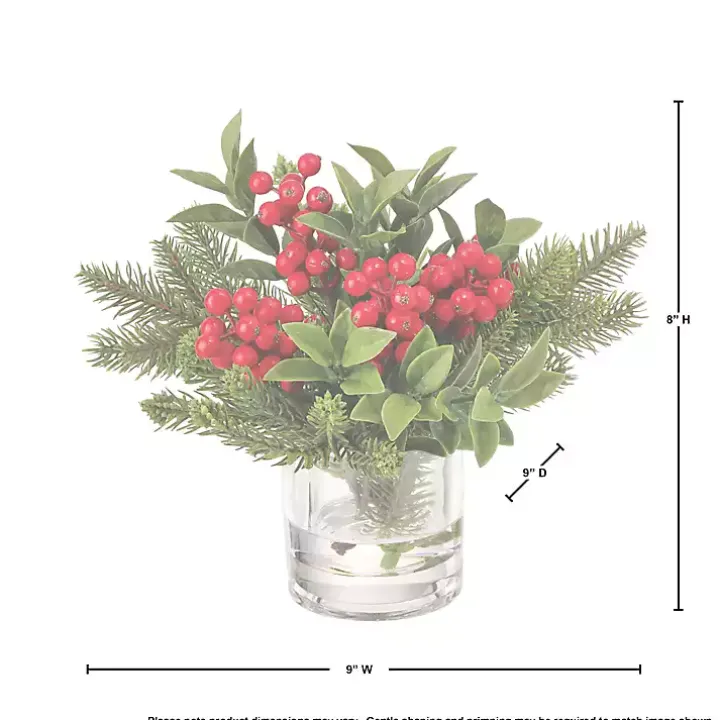 Christmas Berry & Pine Faux Water Arrangement