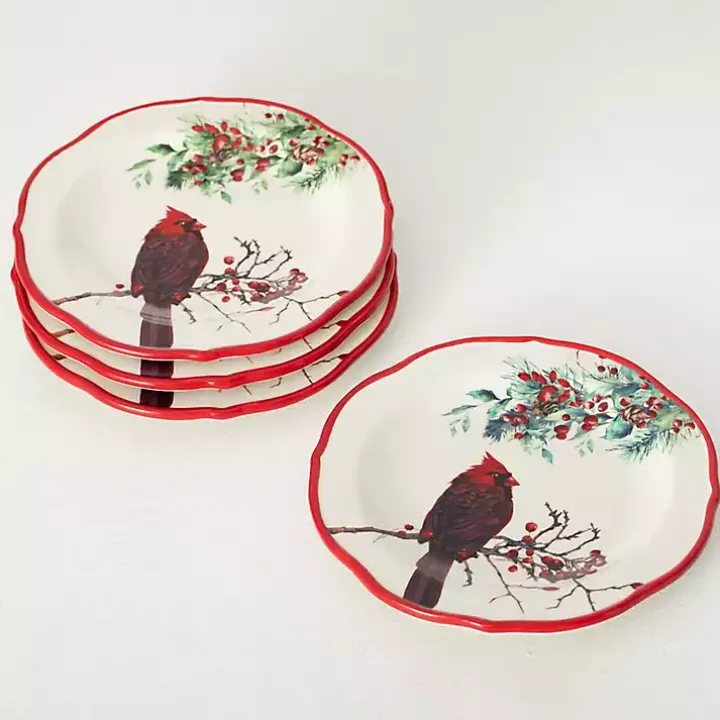 Christmas Cardinal Snack Plates, Set of 4