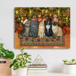 Christmas Cats in Knit Caps Canvas Art Print