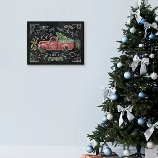 Christmas Chalkboard Truck Framed Canvas Art Print
