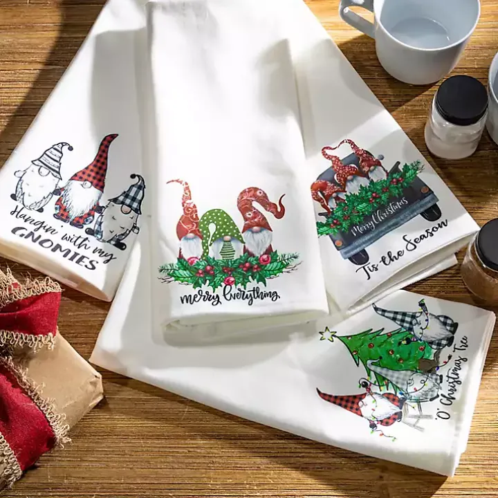Christmas Gnomes Tea Towels, Set of 4