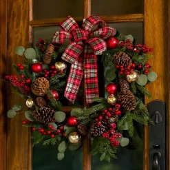 Christmas Ornament Tartan Bow Wreath
