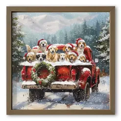 Christmas Puppies in a Truck Framed Art Print