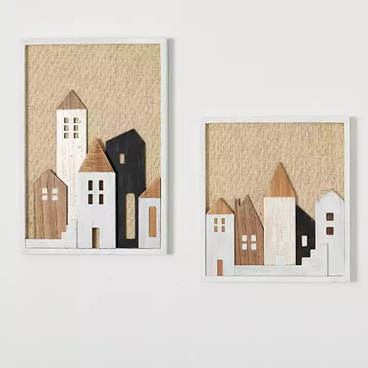 Christmas Village Framed Wall Plaques, Set of 2