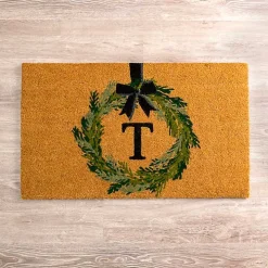 Christmas Wreath Monogram T Doormat