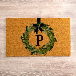 Christmas Wreath Monogram P Doormat