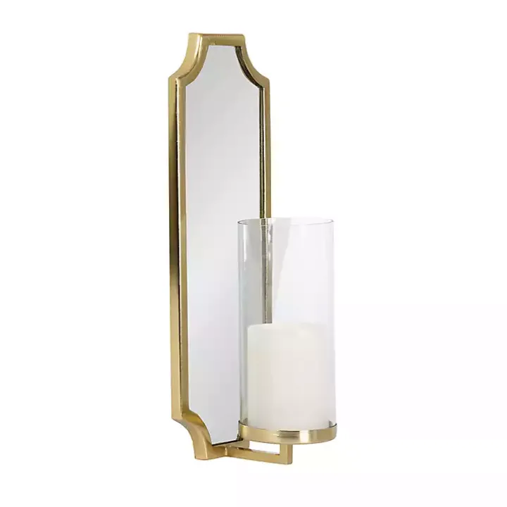 Ciel Gold Mirrored Pillar Candle Sconce