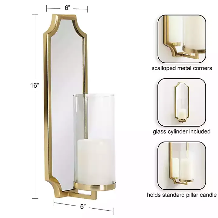 Ciel Gold Mirrored Pillar Candle Sconce