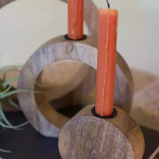 Circle Mango Wood Taper Candle Holders, Set of 3