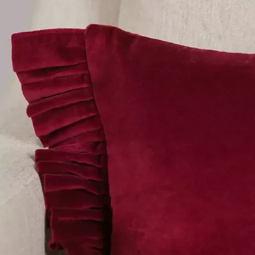 Clara Burgundy Velvet Ruffle Lumbar Pillow