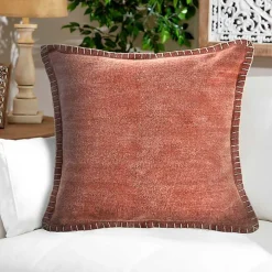Clay Stitched Flange Velvet Throw Pillow