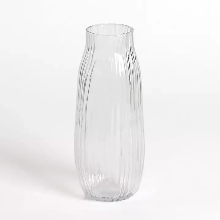 Clear Glass Wavy Ribbed Vase, 12 in.