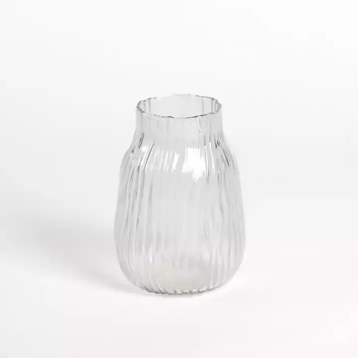 Clear Glass Wavy Ribbed Vase, 7.85 in.