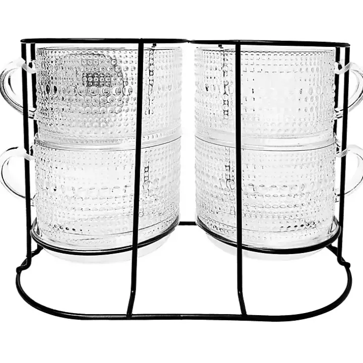 Clear Hobnail Mugs with Rack 5-pc. Set