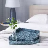 Coastal Blue Wood and Oyster Shell Trays, Set of 2