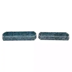 Coastal Blue Wood and Oyster Shell Trays, Set of 2