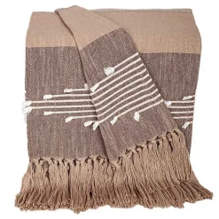Coffee Slub Striped Tassel Throw