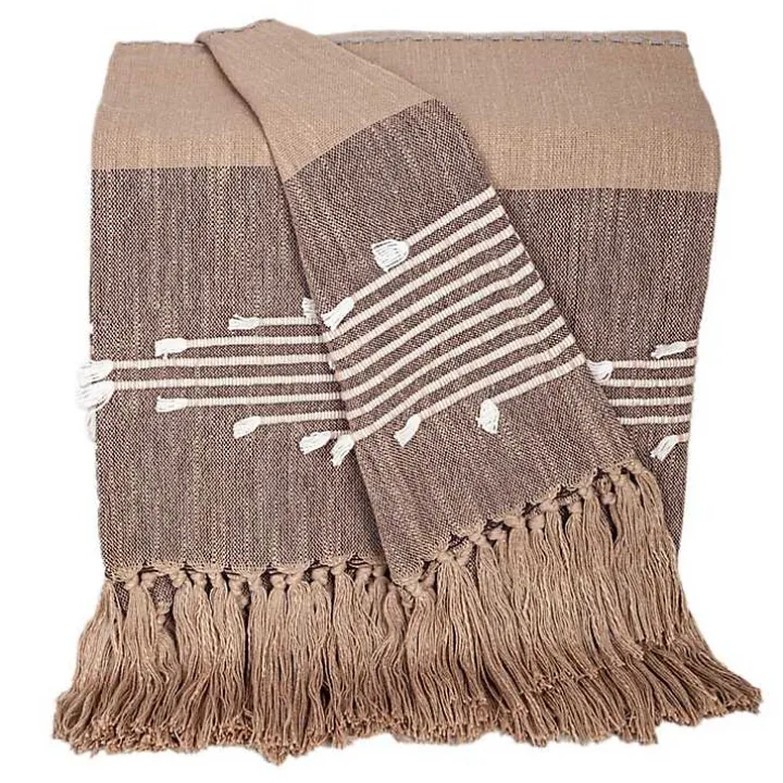 Coffee Slub Striped Tassel Throw