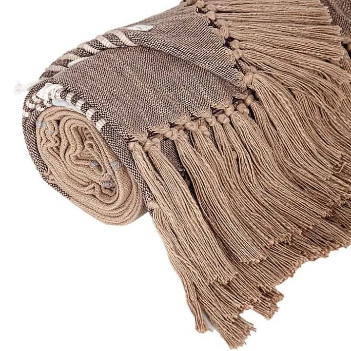 Coffee Slub Striped Tassel Throw