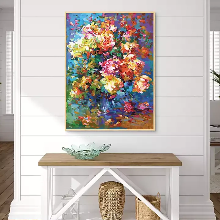 Colorful Flowers in Vase Framed Canvas Art Print