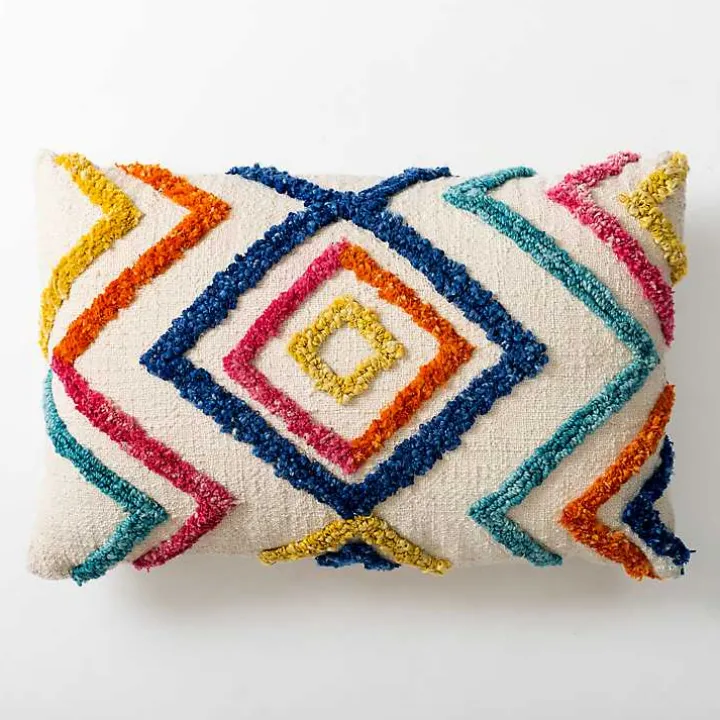 Colorful Tufted Diamond Outdoor Lumbar Pillow