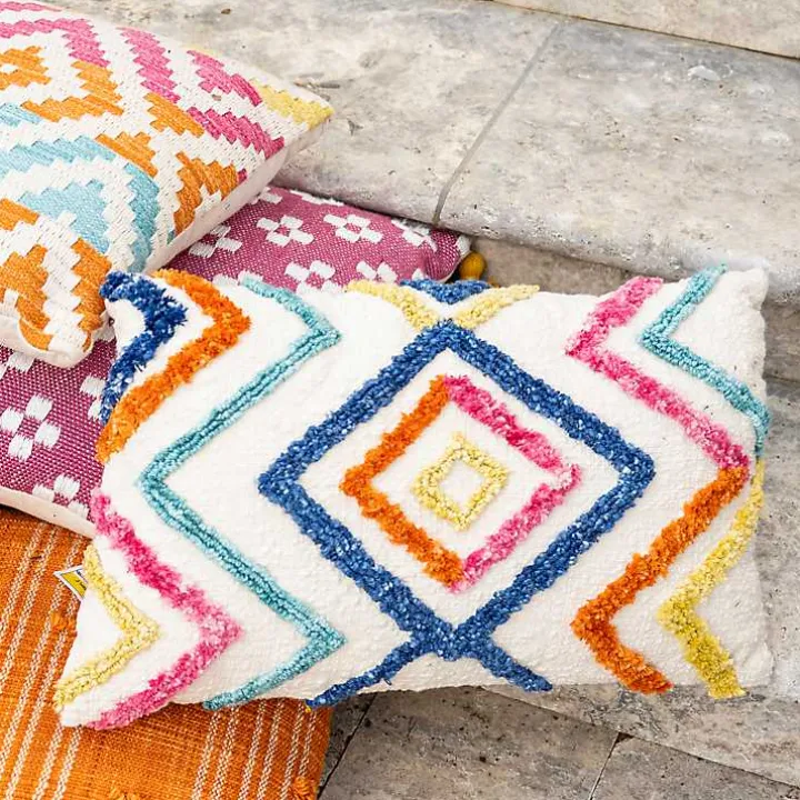 Colorful Tufted Diamond Outdoor Lumbar Pillow