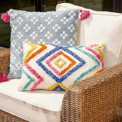 Colorful Tufted Diamond Outdoor Lumbar Pillow