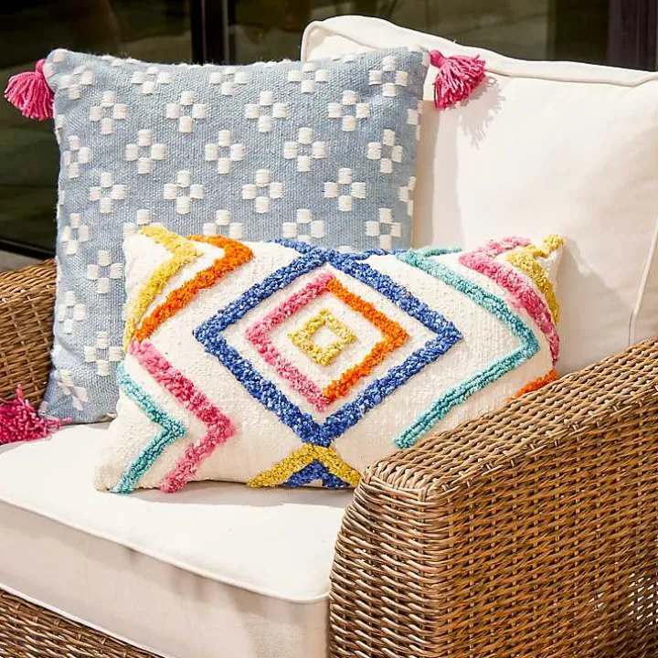 Colorful Tufted Diamond Outdoor Lumbar Pillow