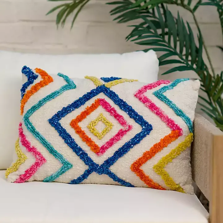 Colorful Tufted Diamond Outdoor Lumbar Pillow