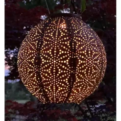 Copper Sashiko Round Hanging LED Outdoor Lantern