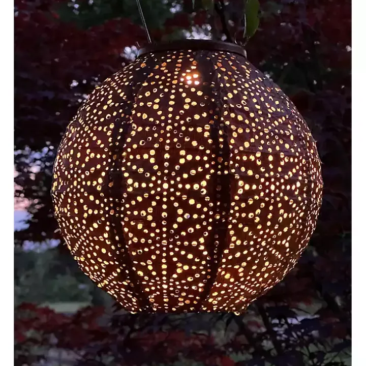 Copper Sashiko Round Hanging LED Outdoor Lantern
