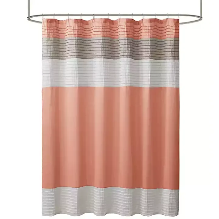 Coral Colorblock Silky Shower Curtain