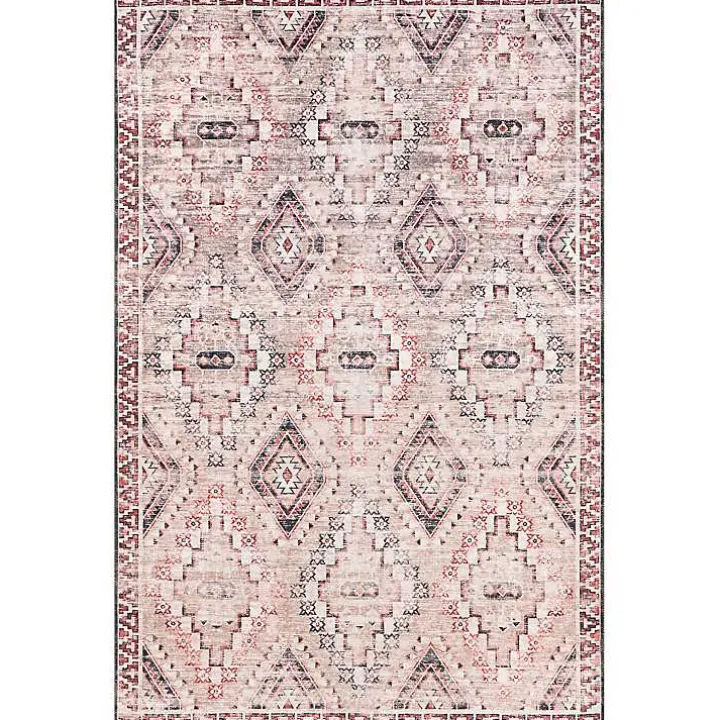 Cream & Red Diamond Trellis Washable Area Rug, 3x5