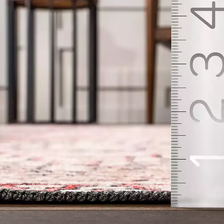 Cream & Red Diamond Trellis Washable Area Rug, 3x5