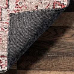 Cream & Red Diamond Trellis Washable Area Rug, 3x5