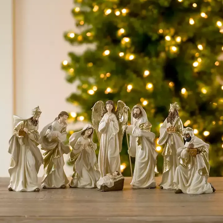 Cream and Gold 8-pc. Nativity Set