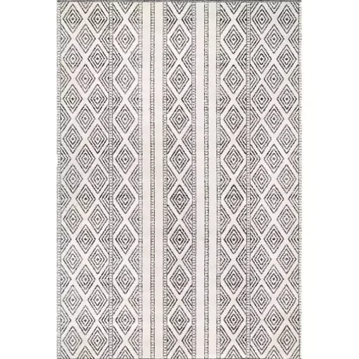 Cream and Gray Miriam Striped Outdoor Rug, 5x8