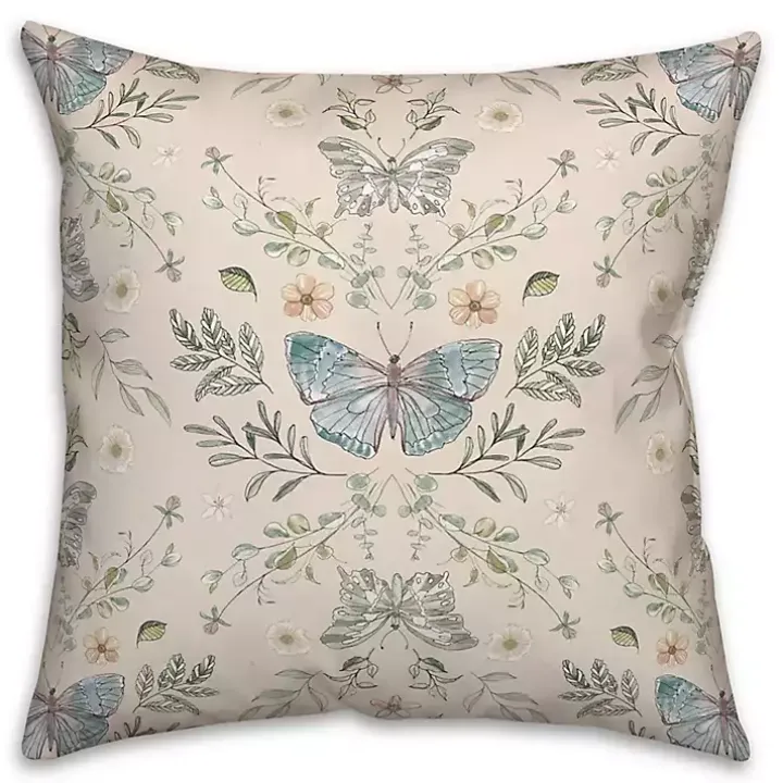 Cream Botanical Butterfly Throw Pillow