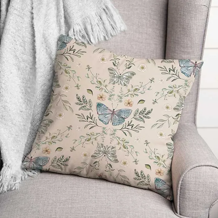 Cream Botanical Butterfly Throw Pillow