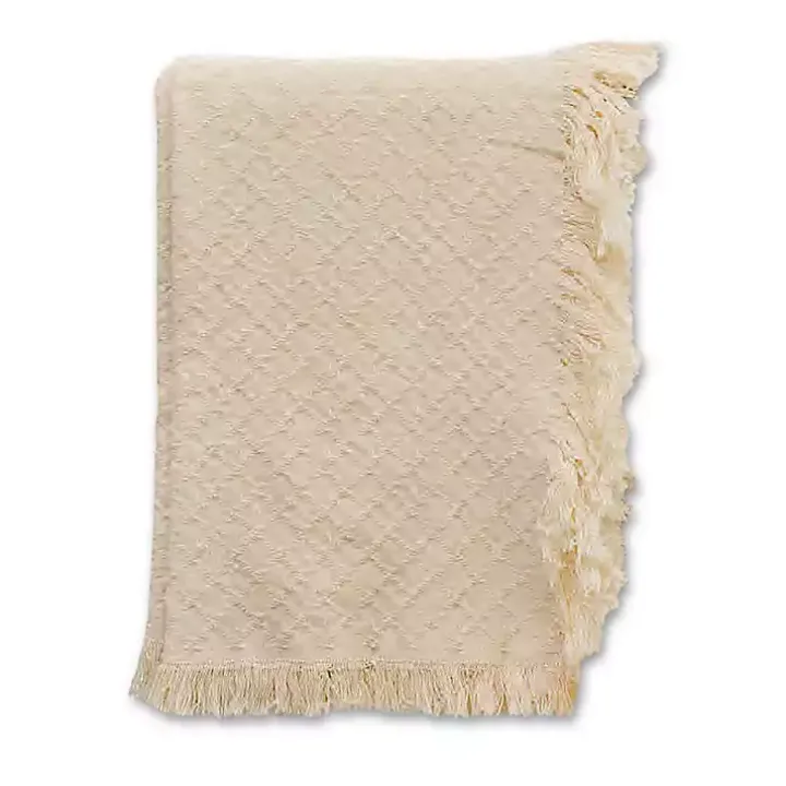Cream Cross-Stitch Woven Throw