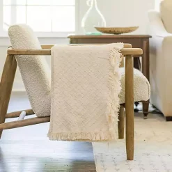 Cream Cross-Stitch Woven Throw