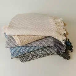 Cream Cross-Stitch Woven Throw