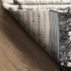 Cream Geometric Diamonds Fringed Area Rug, 7x10