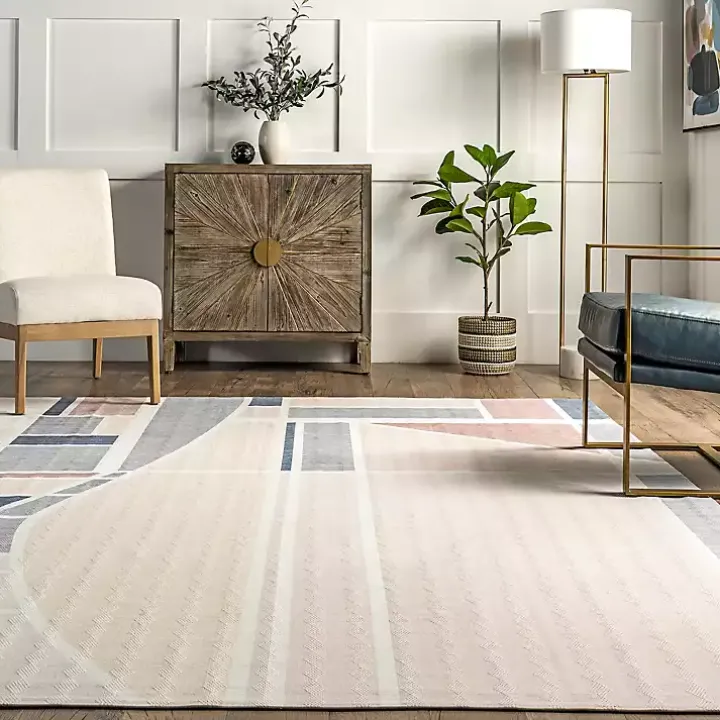 Cream Geometric Shapes Washable Area Rug, 8x10