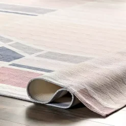 Cream Geometric Shapes Washable Area Rug, 8x10